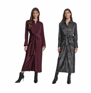 Long Sleeve Button Front Shirt Dress with Tie Waist