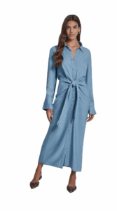 GARMENT DYE LONG SLEEVE BUTTON FRONT SHIRTDRESS