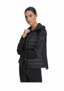 MIXED MEDIA HOODED HI LOW JACKET