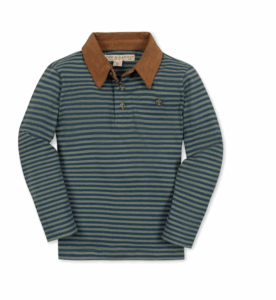 Kids' Organic Long Sleeve Jersey Polo with Cord Collar