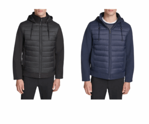 Mixed-media Quilted Hooded Slim Fit Jacket