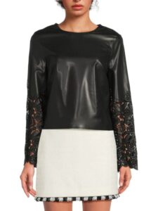 Lara Lace-trim Faux Leather Top