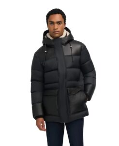 Men's Men S Wolf Mix Media Faux Shearling Parka Puffer with Fixed Hood