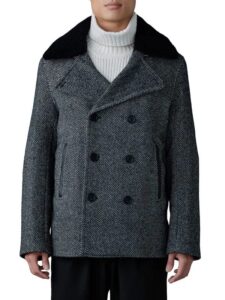 Cole Shearling-trim Wool-blend Herringbone Jacket