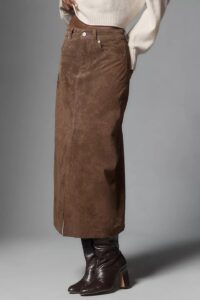 Bl-nk Black Coffee Leather Midi Skirt