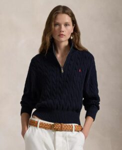 Women's Cable-knit Cotton Quarter-zip Sweater