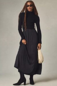The Thea Long-sleeve Twofer Maxi Dress
