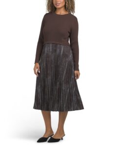 Twofer Sweater Dress with Printed Skirt