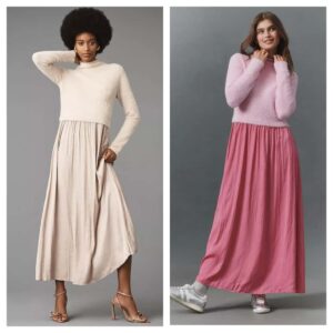 The Thea Long-sleeve Eyelash Twofer Sweater Dress