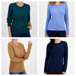 Petite Cotton Cable-knit Crewneck Sweater