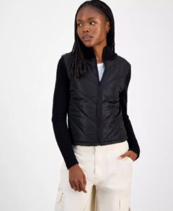 Quilted-front Full-zip Cardigan