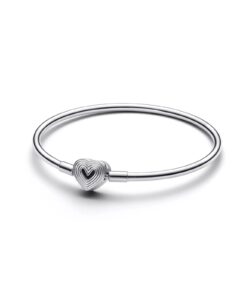 Heart Clasp Sterling Silver Bangle