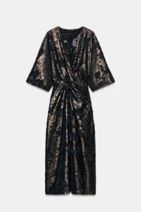 Foil Draped Midi Dress