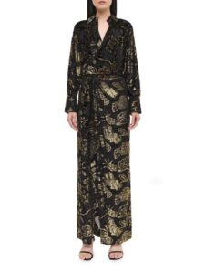 Marzia Floral Mettalic Flocked Velvet A-line Gown