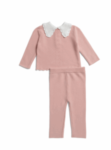 Newborn Girls 2pc Pointelle Collared Sweater and Pants Set