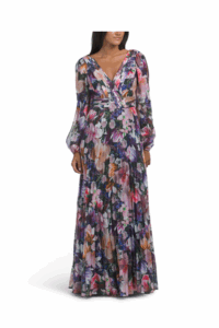 Printed Long Sleeve Gown