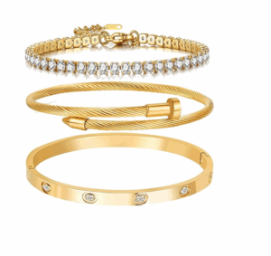 A D. Allen & Danmi. 18 K Gold Plated Love Bangle Bracelet Set Flexible Wide Wristband Bangle Bangle Set for Love