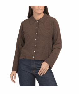 Cashmere Boxy Button Collar Sweater Shirt