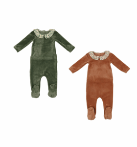 Floral Collar Velour Footie 1-18m