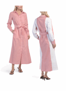 Striped Poplin Colorblock Shirt Dress