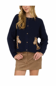 Horse Jacquard Long Sleeve Button Down Cardigan