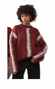 Striped Brushed Knit Sweater in Red