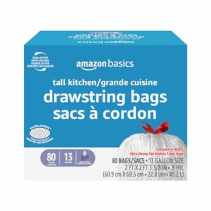 Amazon Basics Ultra-force Tall Kitchen Drawstring Trash Bags, Lavender Scented, 13 Gallon, 80 Count