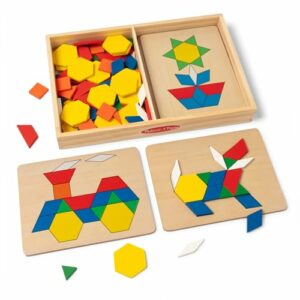 Melissa & Doug Pattern Blocks and Boards with 120 Multi-colored Wooden Shape Tiles