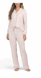 2pc Pointelle Notch Collar Top and Pants Pajamas Set