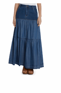 Contrast Tiered Denim Maxi Skirt