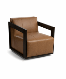 32in Joseph Wood and Leather Swivel Accent Chair