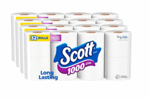 Scott 1000 Toilet Paper, 32 Rolls, Septic-safe, 1-ply Toilet Tissue