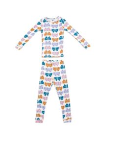 Little Girls 2pc Wiggle Wings Butterfly Print Pajama Top and Pants Set