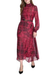 Asymmetric Hem Abstract Belted Maxi Dress