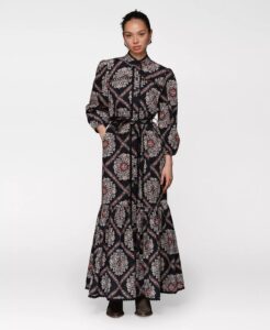 Women's Belted Puff-shoulder Maxi Dress
