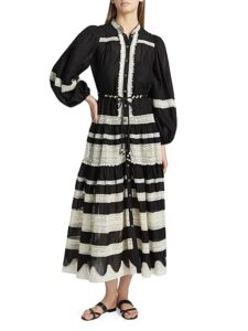 Rhiannon Lace Billow Striped Cotton Maxi Dress