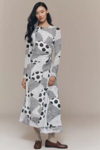 Long-sleeve Ruched Mesh Midi Dress