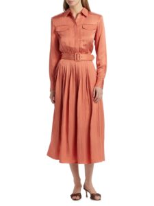 Eliana Satin Twill Belted Shirtdress