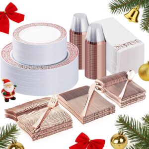 350pcs Rose Gold Plastic Dinnerware Set