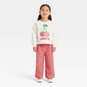 Toddler Girls' 2pc Amour Cherry Sweatshirt & Pants Set - Off-white