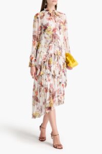 Tiered Printed Crepon Midi Dress