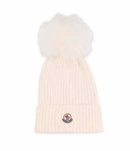 Kid's Ribbed Logo Beanie with Faux Fur Pom