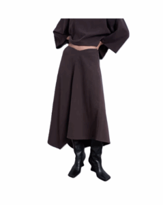 Soft Touch Hanky Hem Asymmetric Skirt in Chocolate