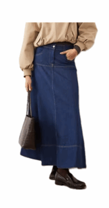 Drop Waist Denim Circle Skirt in Mid Blue
