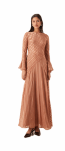 Flared Sleeve Maxi Dress with Hem in Rust Stripe