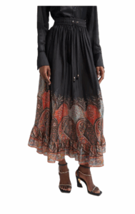 Rhiannon Paisley Print Ruffle Silk Maxi Skirt