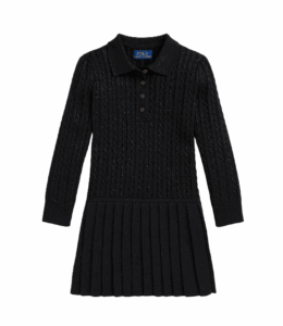 Girl's Metallic Mini-cable Polo Sweater Dress