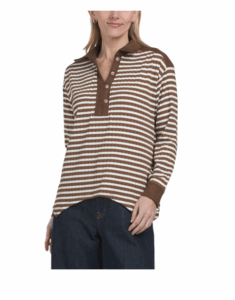 Striped Collared Henley Top