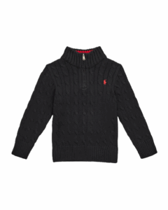 Boy's Cable-knit Cotton Quarter-zip Sweater, Size 5-7