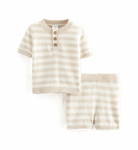 Stripe Short Sleeve Knit Henley & Shorts Set 3-18m
